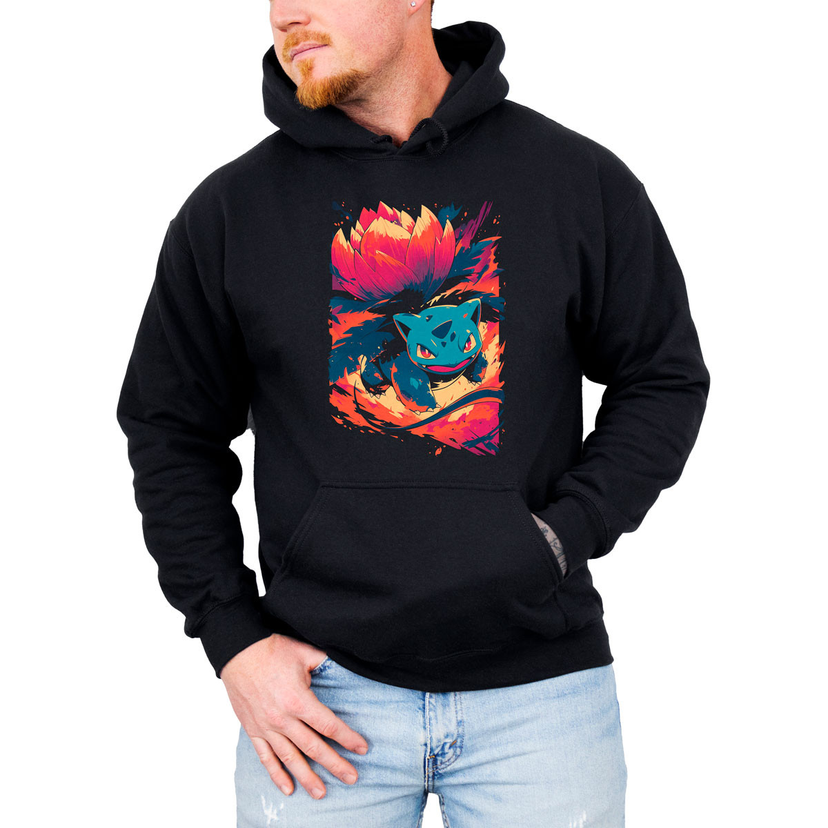 hoodie-anime-algod-n-batalla-ivysaur-pokemon-negro