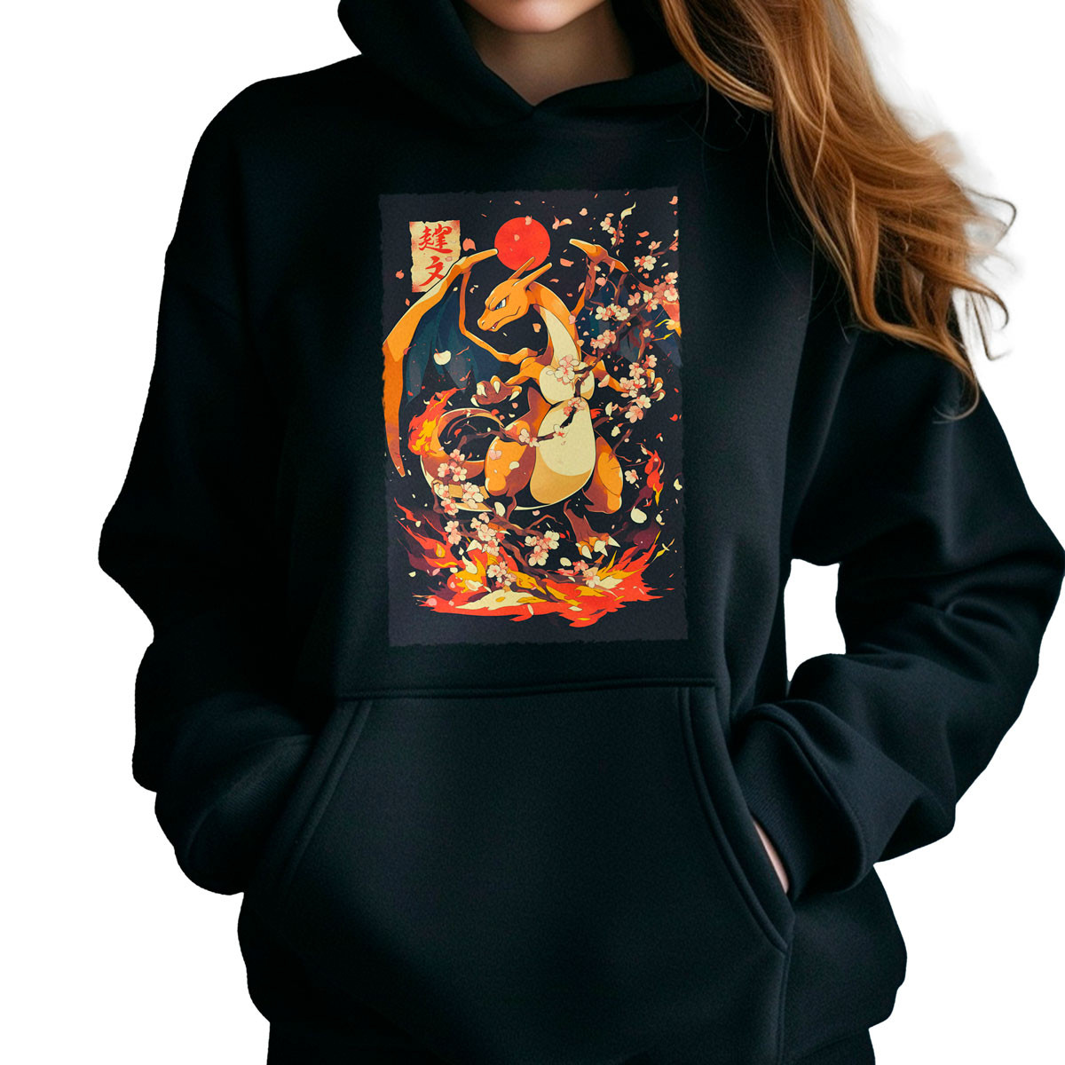 hoodie-anime-charizard-en-flor-de-cerezo-entrenador
