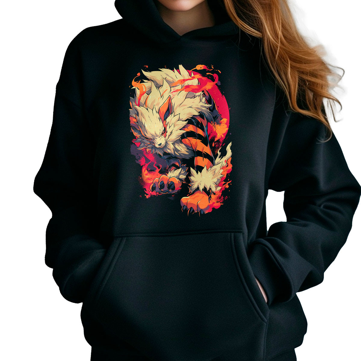 hoodie-anime-estampada-arcanine-fire-pokemon-brillante