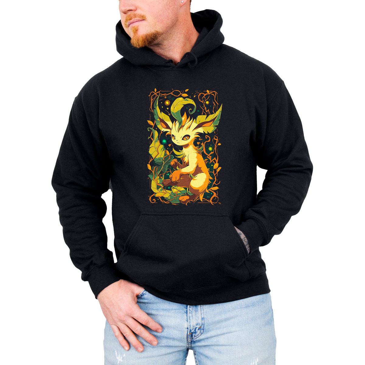 hoodie-anime-hombre-estampada-shiny-leafeon-pok-mon
