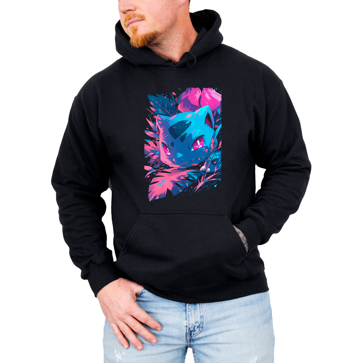 hoodie-anime-hombre-ivysaur-pokemon-batalla-ojos-cercanos