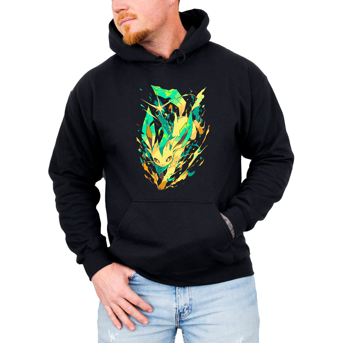 hoodie-anime-hombre-leafeon-battle-manga-corta
