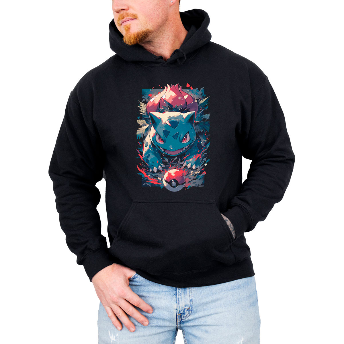 hoodie-anime-ivysaur-battle-pokemon-negro