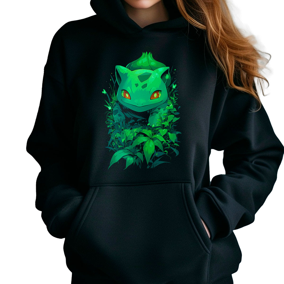 hoodie-anime-mujer-bulbasaur-shiny-entrenador-negro