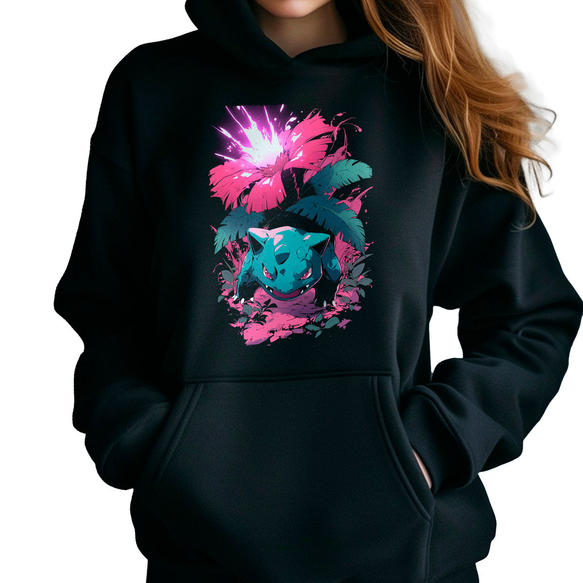 hoodie-anime-mujer-dise-o-ivysaur-pokemon-negro-brillante