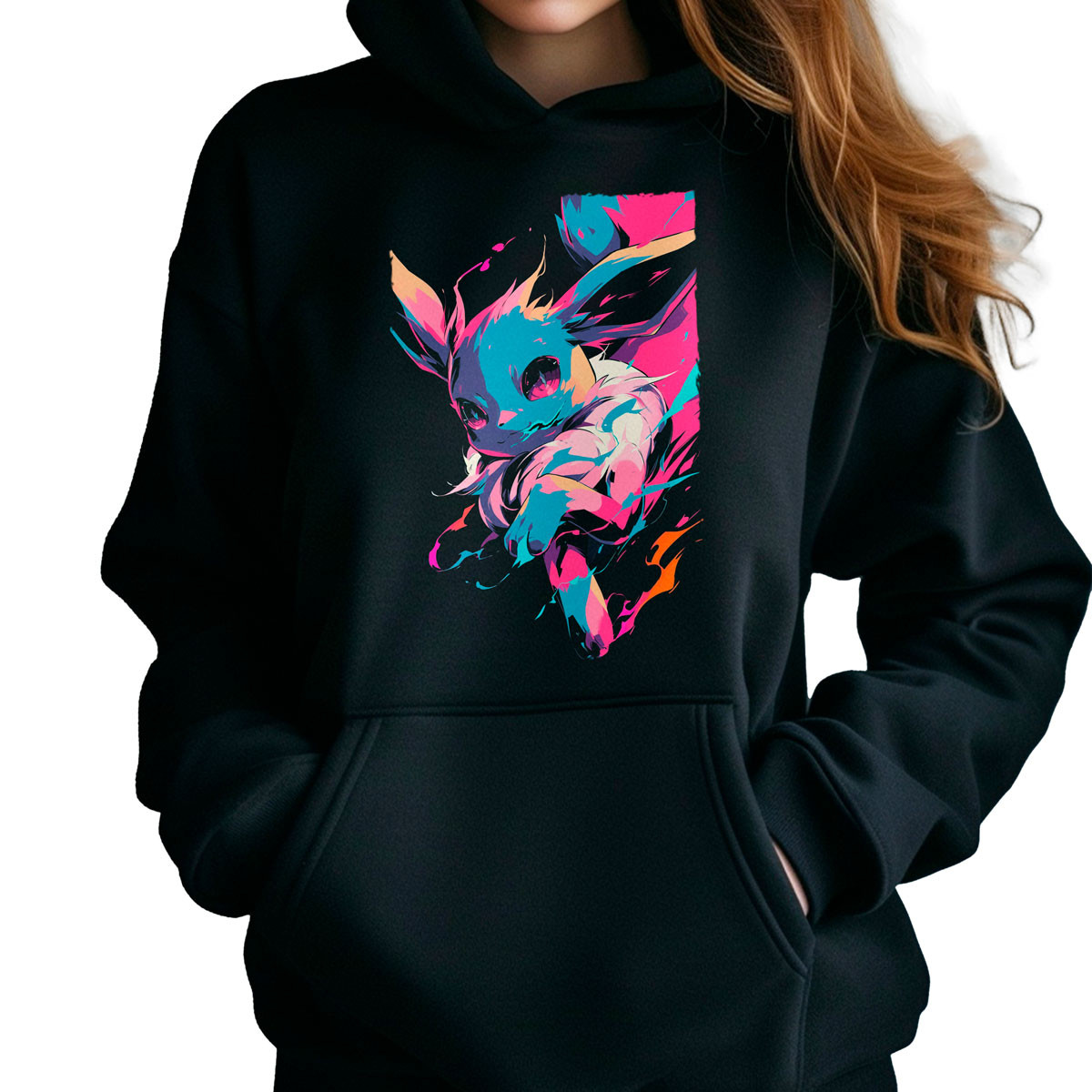 hoodie-anime-mujer-eevee-bite-pok-dex-design