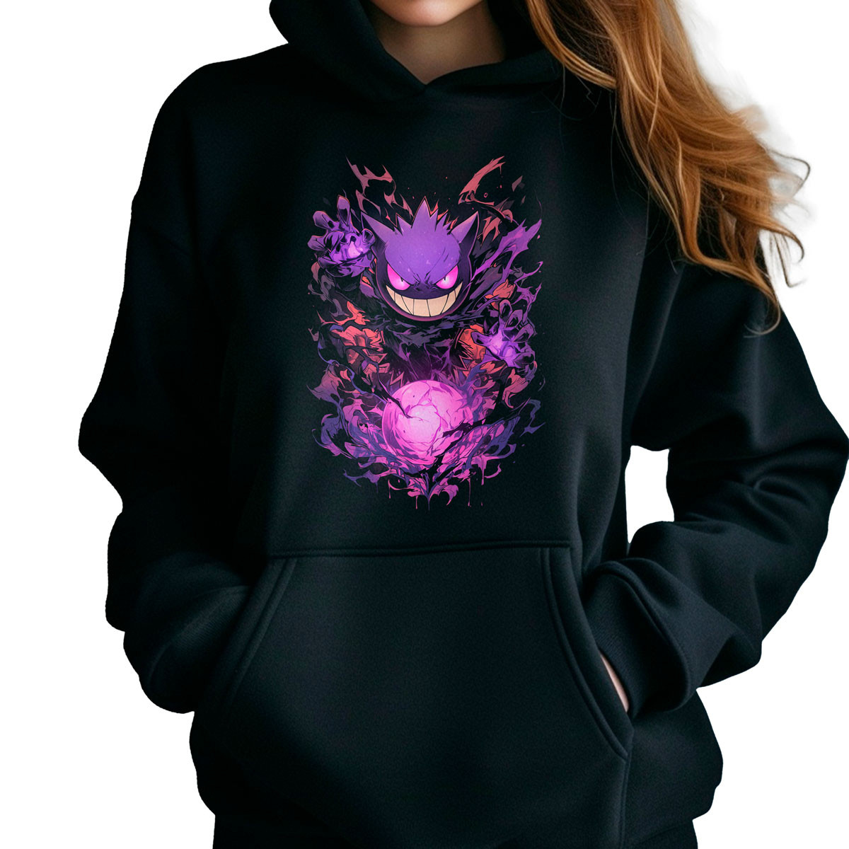 hoodie-anime-mujer-estampada-gastly-hex-pokemon-brillante