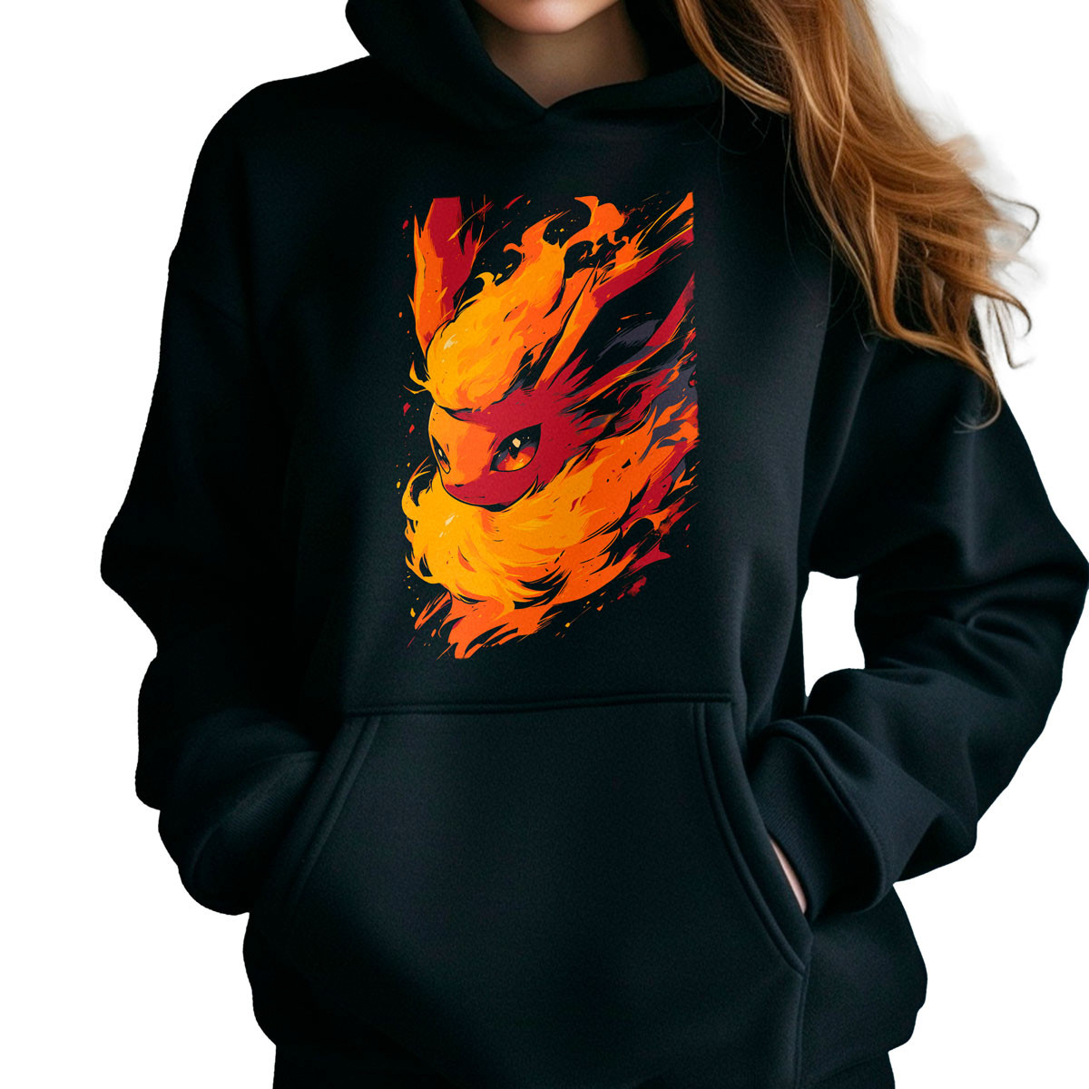 hoodie-anime-mujer-flareon-pokemon-batalla-closeup