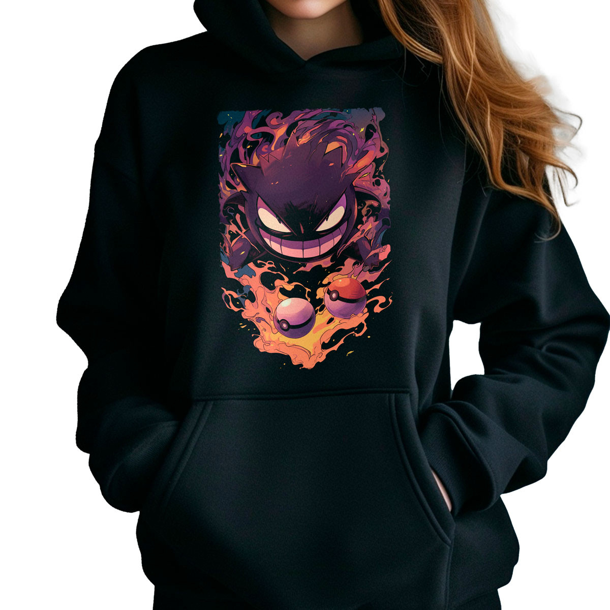 hoodie-anime-mujer-gastly-shiny-pokemon-negro