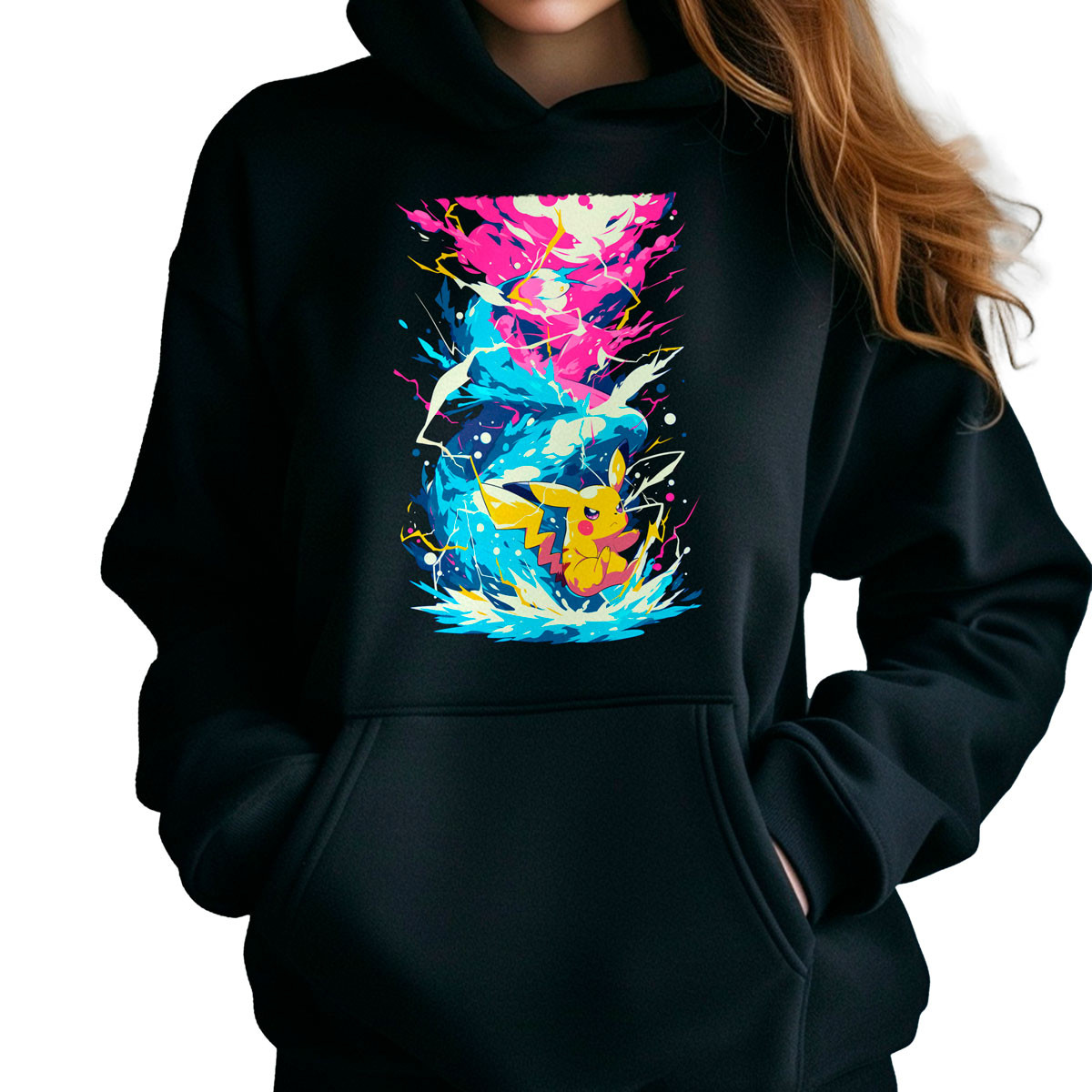 hoodie-anime-mujer-pikachu-thunder-wave-manga-corta