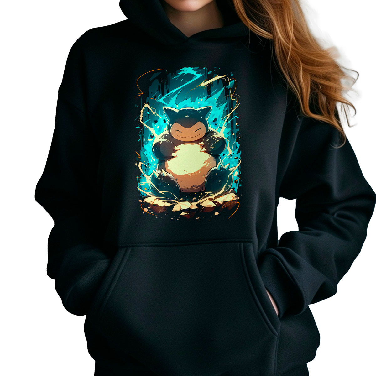 hoodie-anime-mujer-snorlax-glowing-pokemon-negro