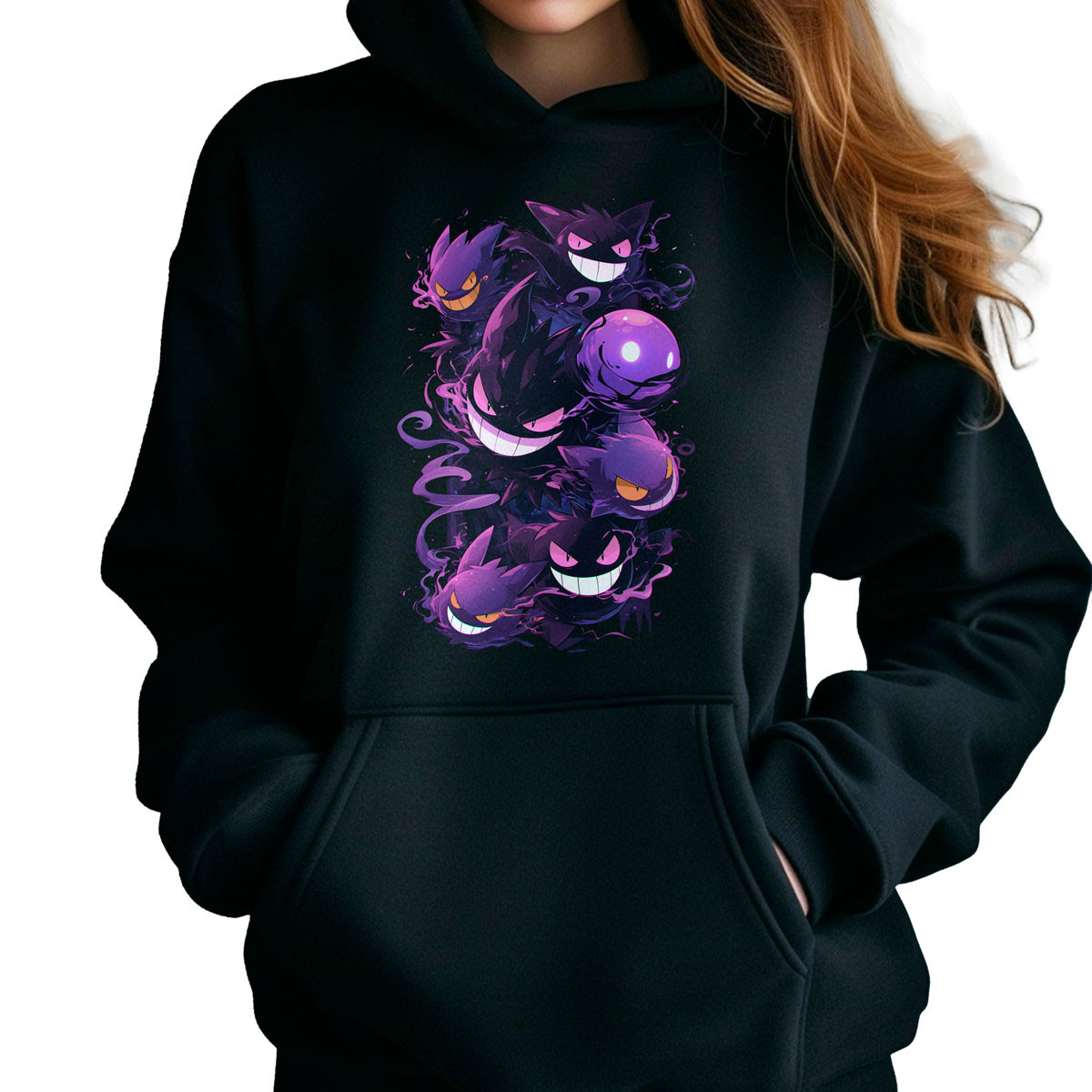 hoodie-anime-mujer-suave-batallas-pok-mon-gastly-negro