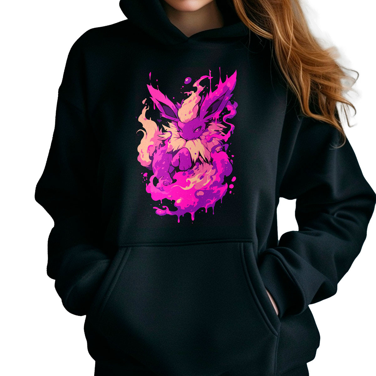 hoodie-anime-mujer-suave-gym-flareon-pokemon-negro