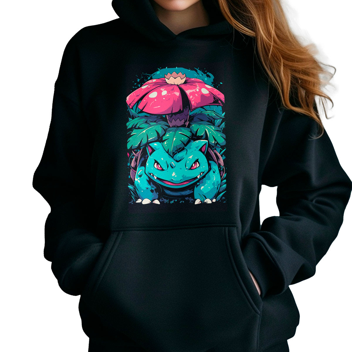 hoodie-anime-mujer-venusaur-estampado-brillante