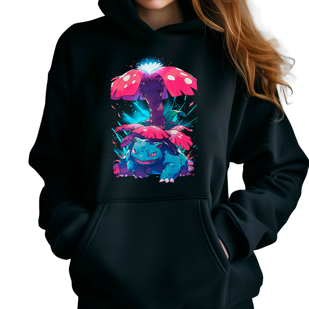 hoodie-anime-mujer-venusaur-petal-dance-manga-corta