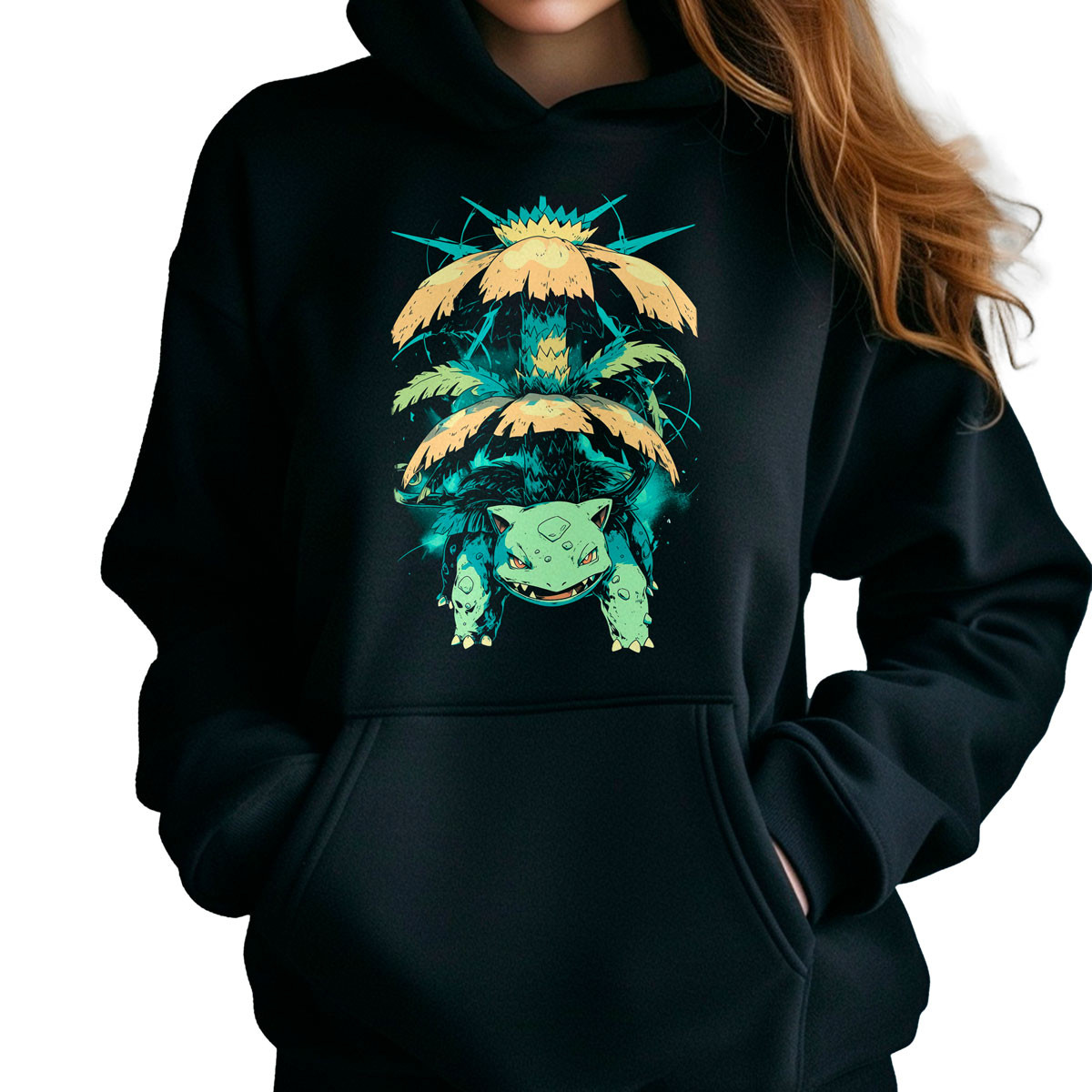 hoodie-anime-mujer-venusaur-solar-beam-design