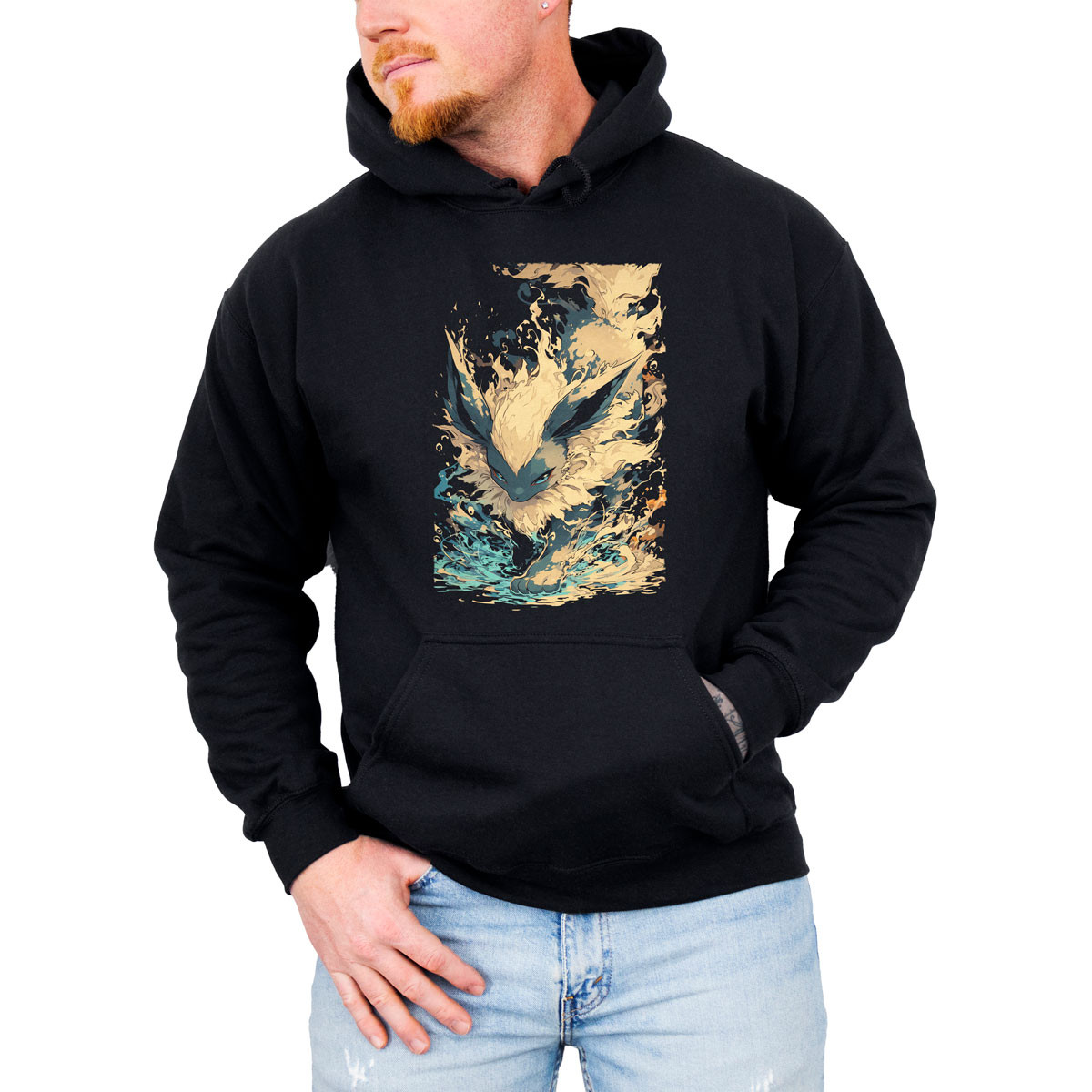 hoodie-anime-sudadera-batalla-flareon-pokemon-negra