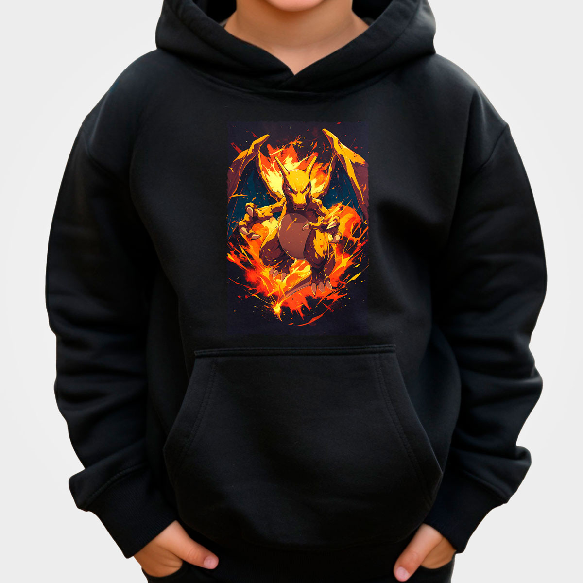 hoodie-anime-unisex-carism-tico-charizard-negro