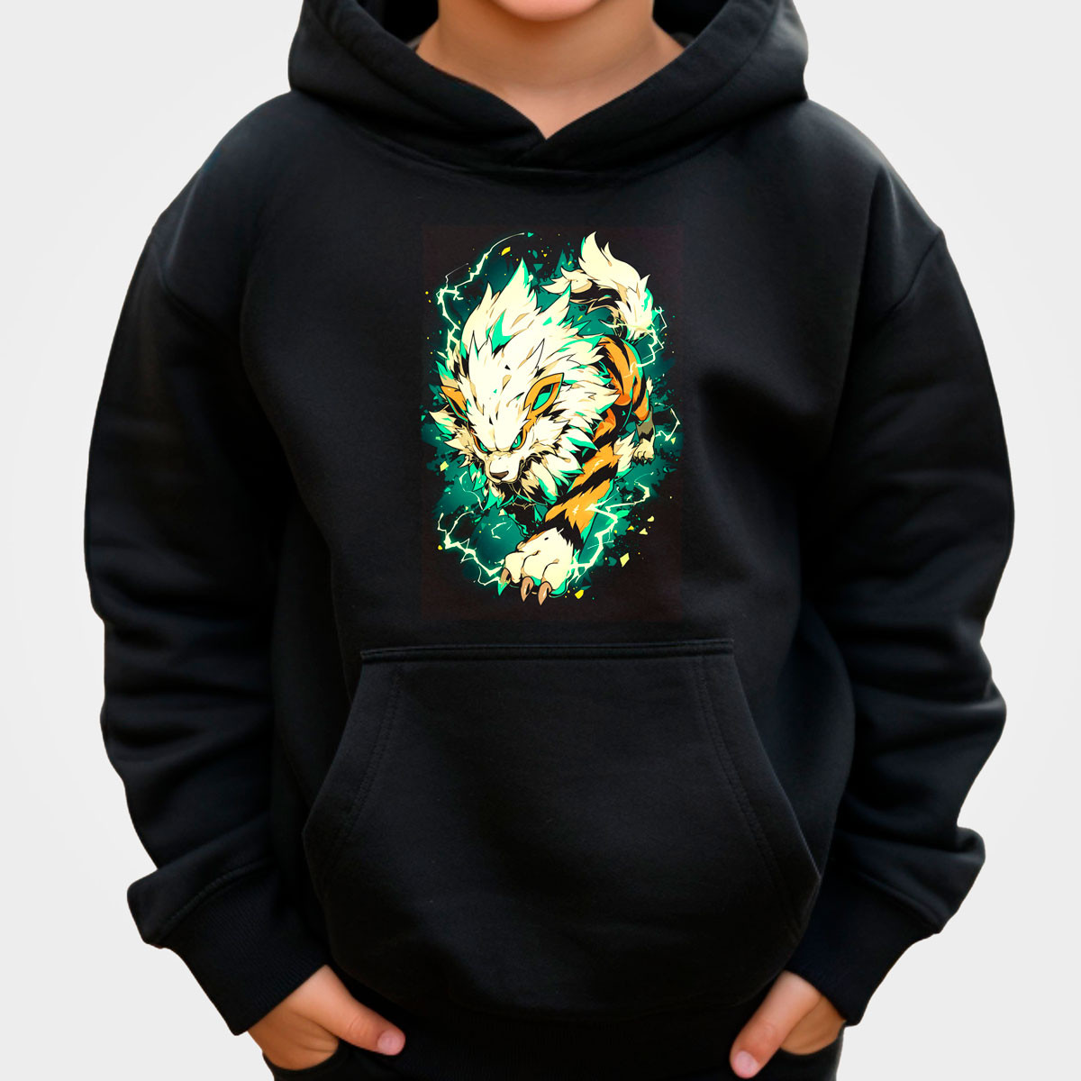 hoodie-anime-unisex-estampada-arcanine-pokemon-negro