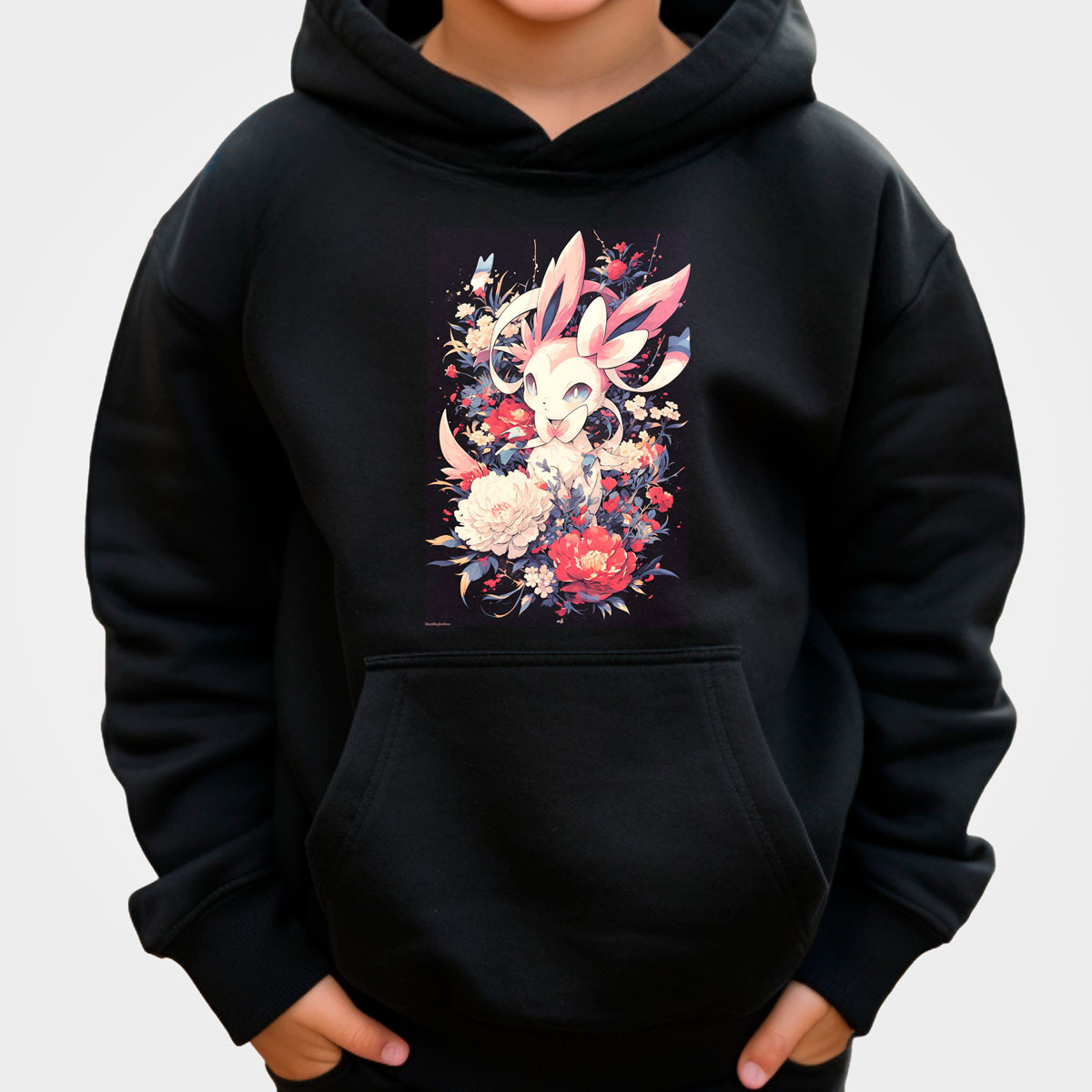 hoodie-anime-unisex-estampada-sylveon-pink-flowers-pokemon