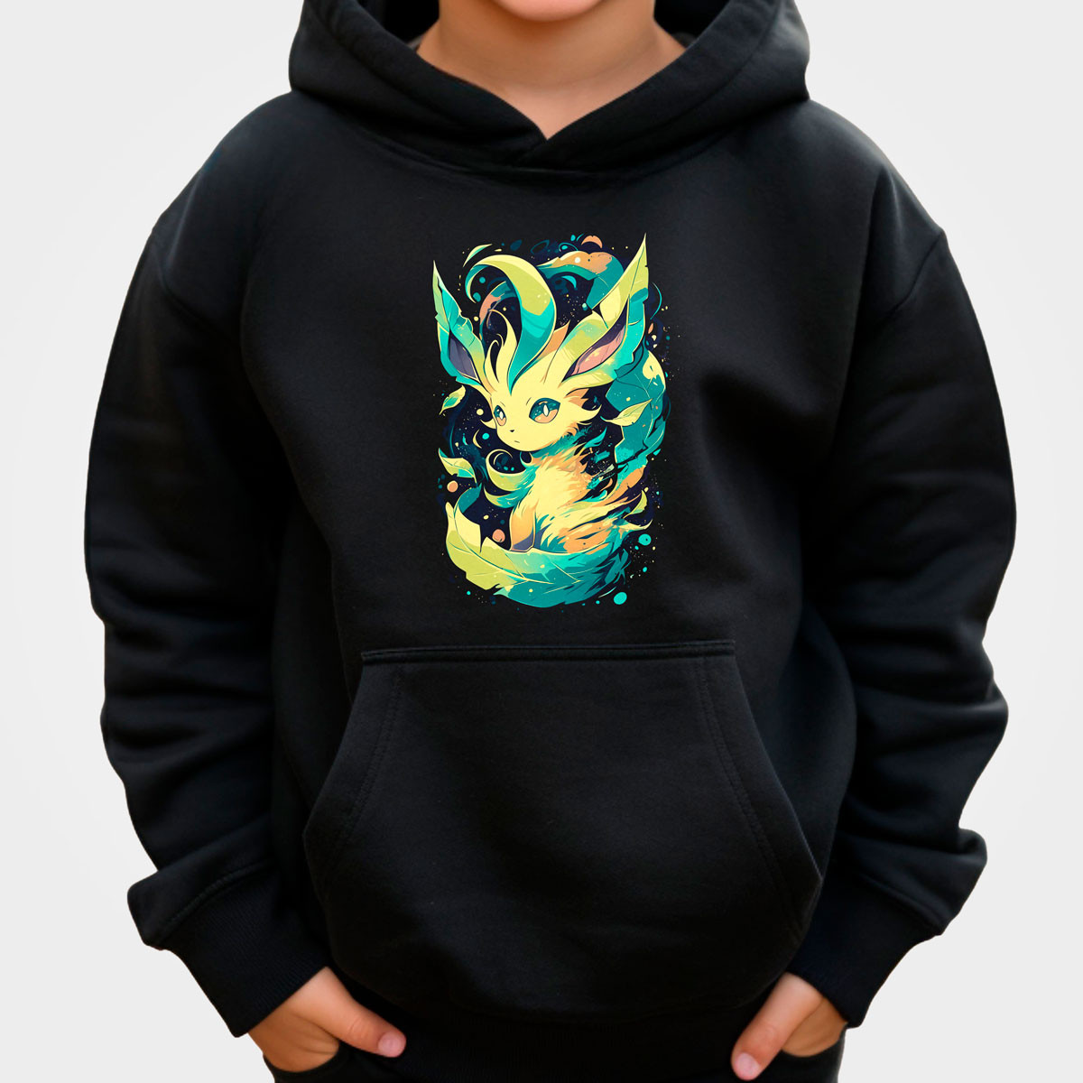 hoodie-anime-unisex-leafeon-pok-mon-negro