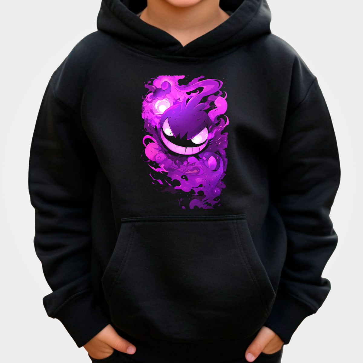 hoodie-anime-unisex-sudadera-batalla-pokemon-gastly-negro
