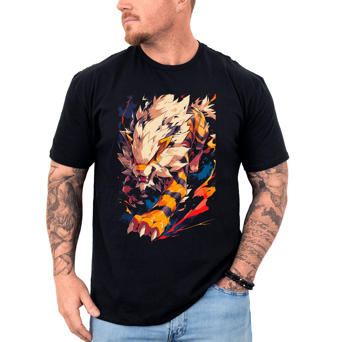 polera-anime-algodon-shiny-con-dise-o-arcanine-rugido-pok-mon-anime