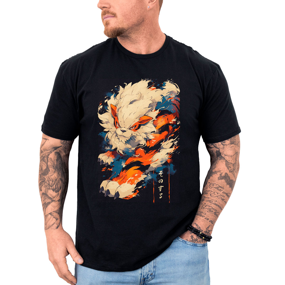 polera-anime-dise-o-arcanine-pok-mon-negro-fondo-brillante