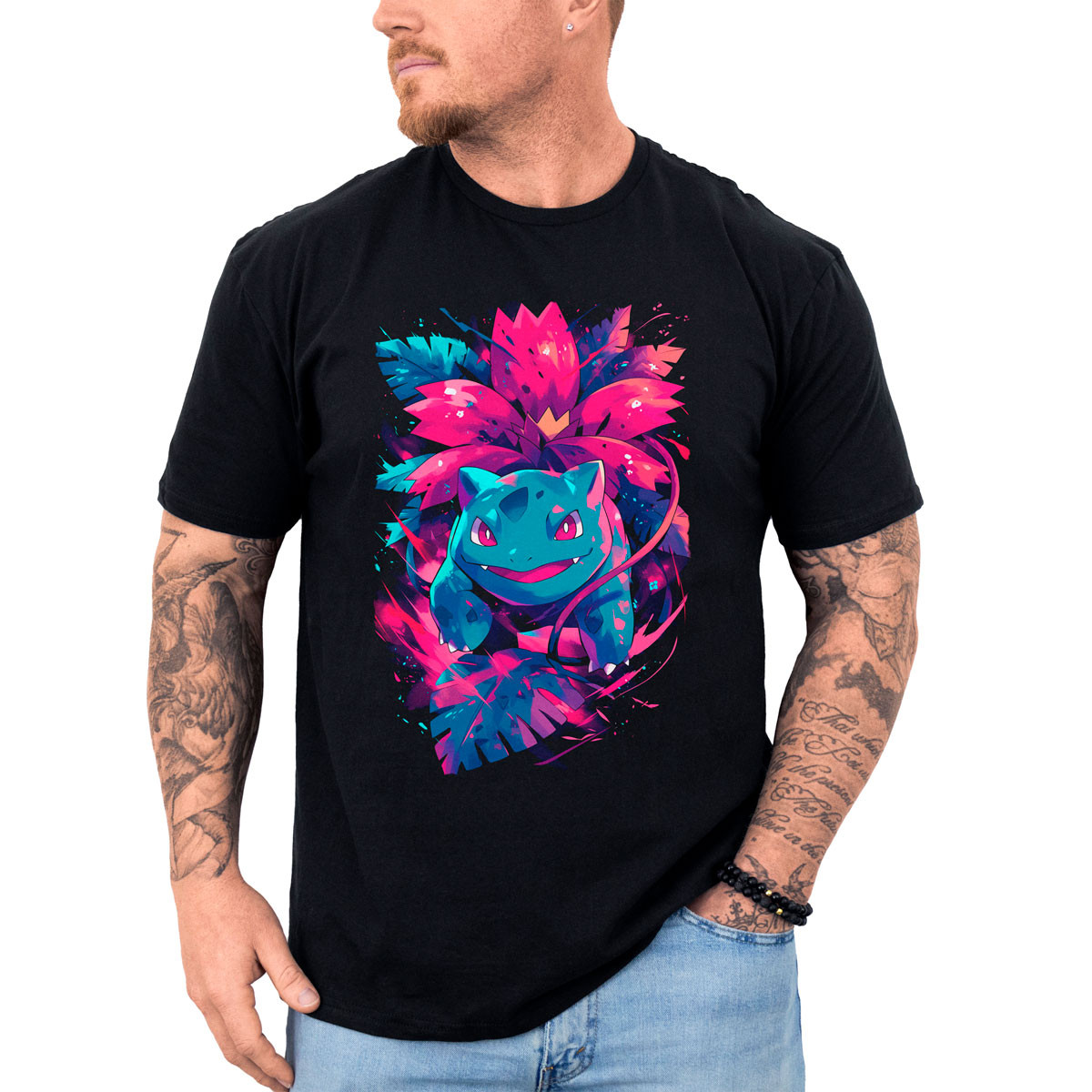 polera-anime-ivysaur-pok-mon-en-batalla-negra