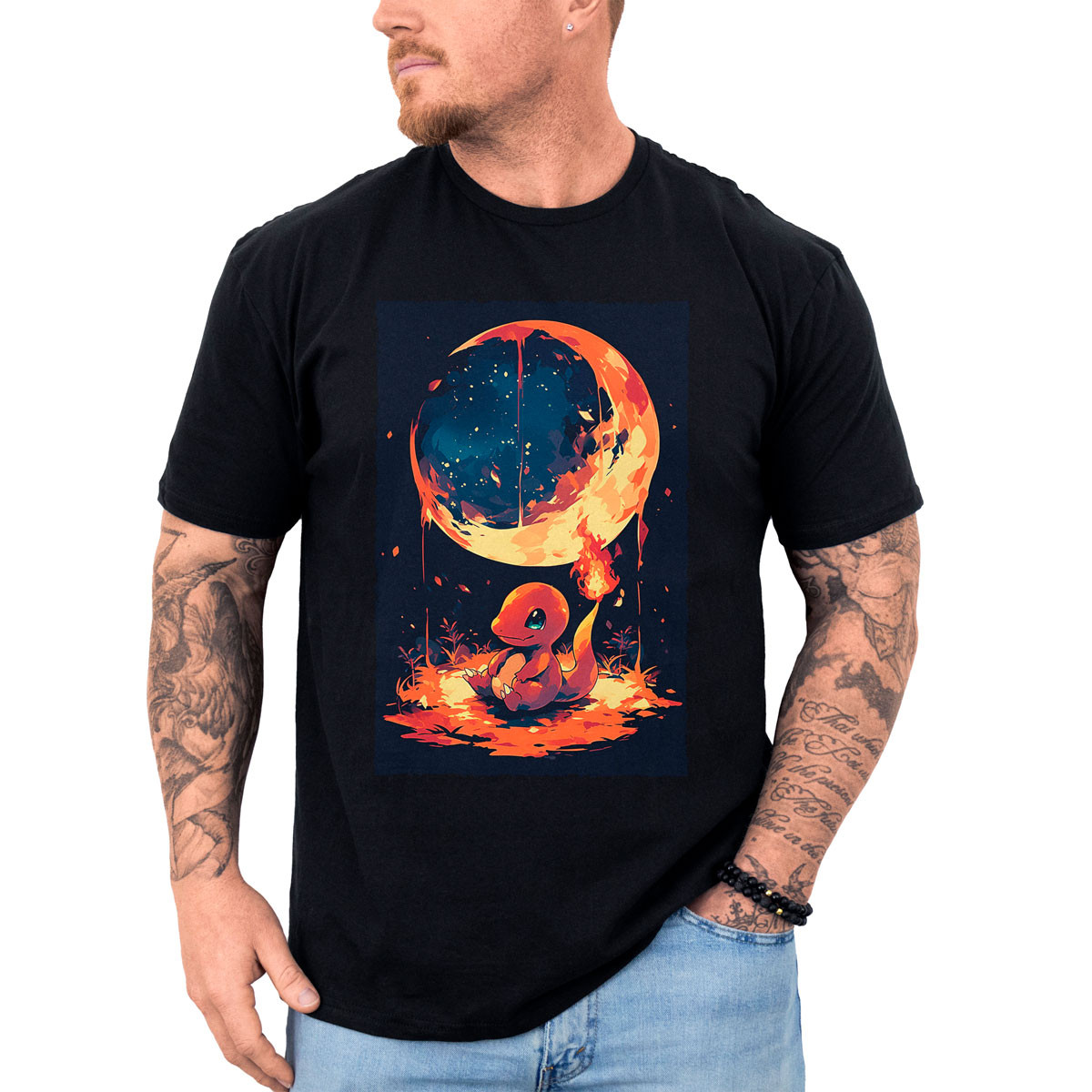polera-hombre-anime-estampada-charmander-y-luna-anime