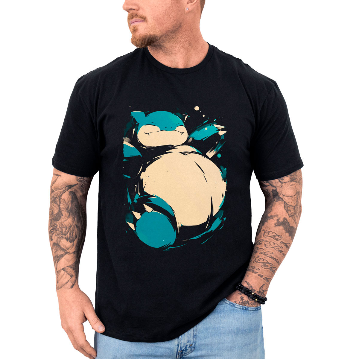 polera-hombre-anime-estampada-frontal-pok-dex-snorlax-anime-pok-mon