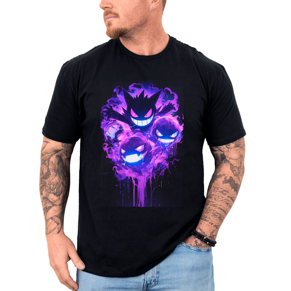 polera-hombre-anime-gastly-lick-negro-brillante