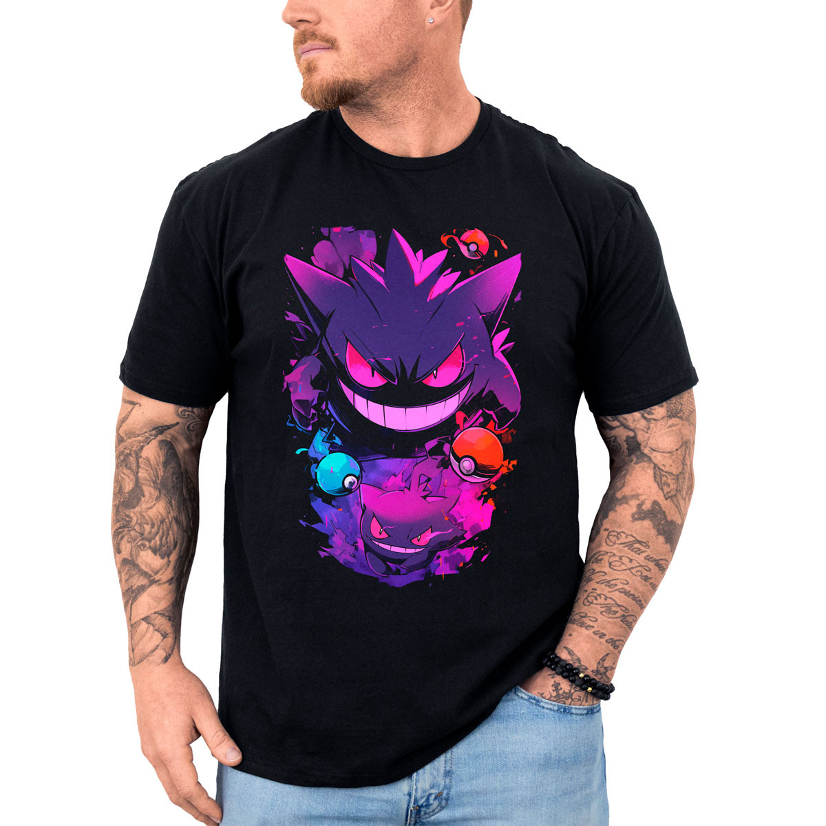 polera-hombre-anime-gengar-pokeballs-manga-corta