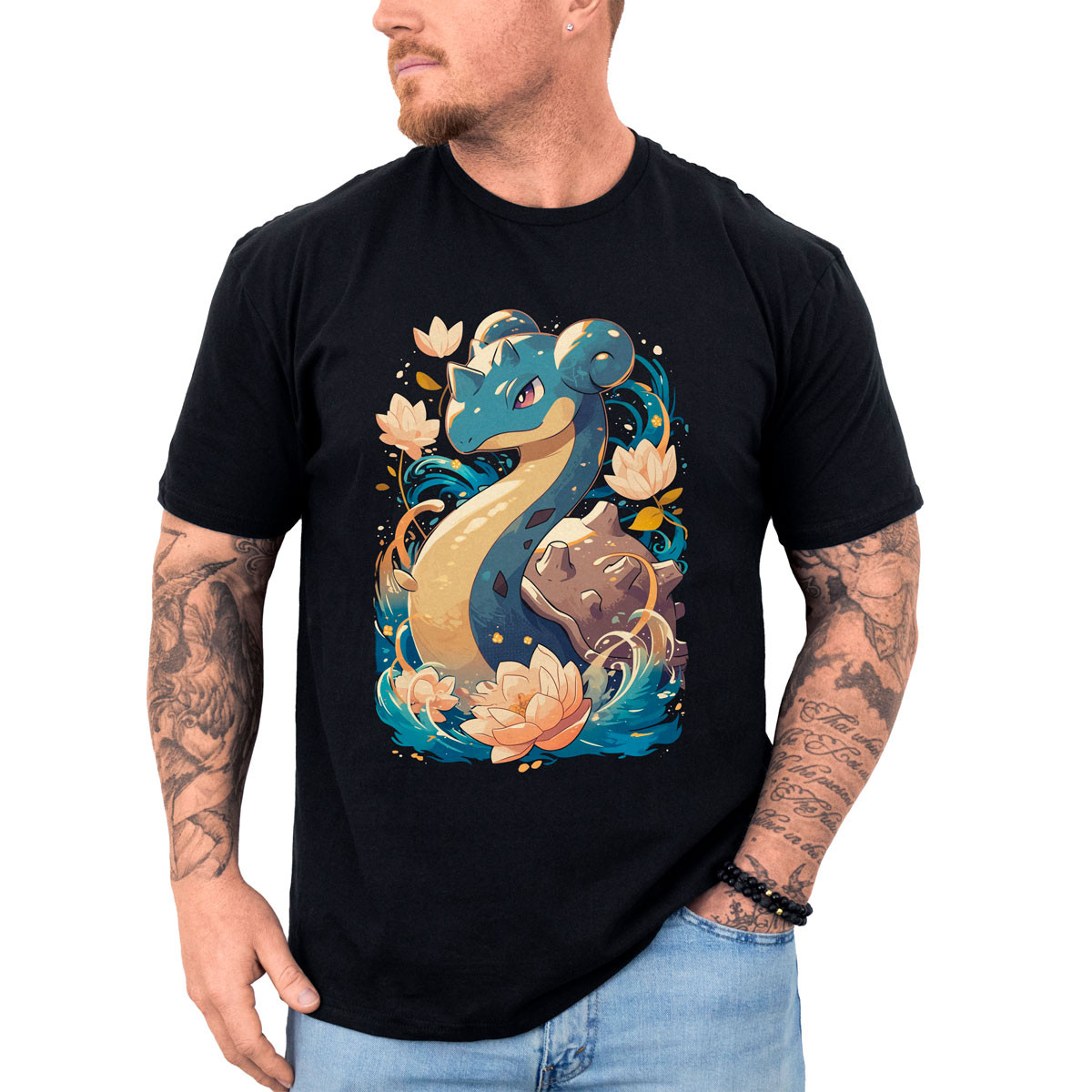 polera-hombre-anime-lapras-lotus-estampada-brillante
