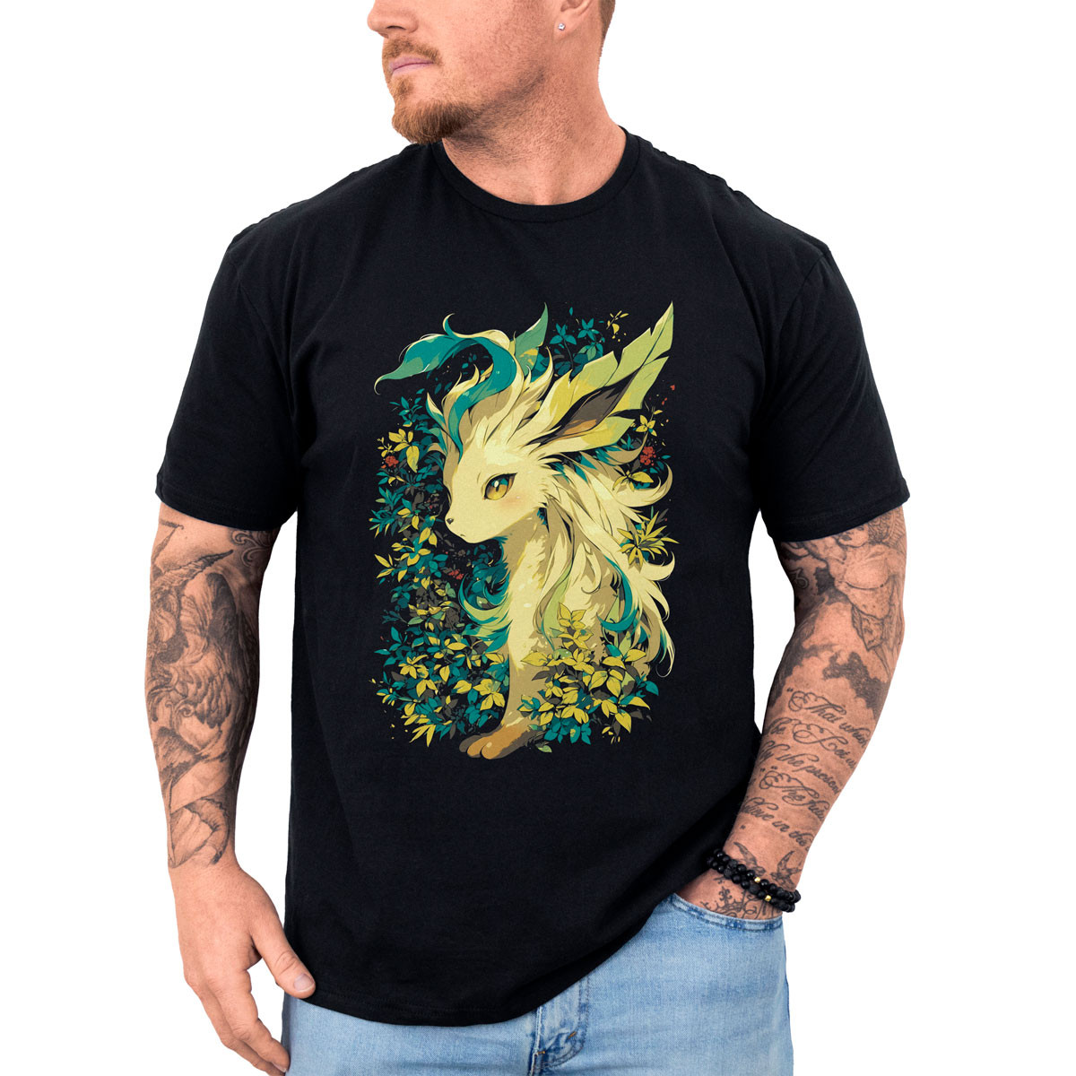 polera-hombre-anime-leafeon-verde-flores-pok-mon