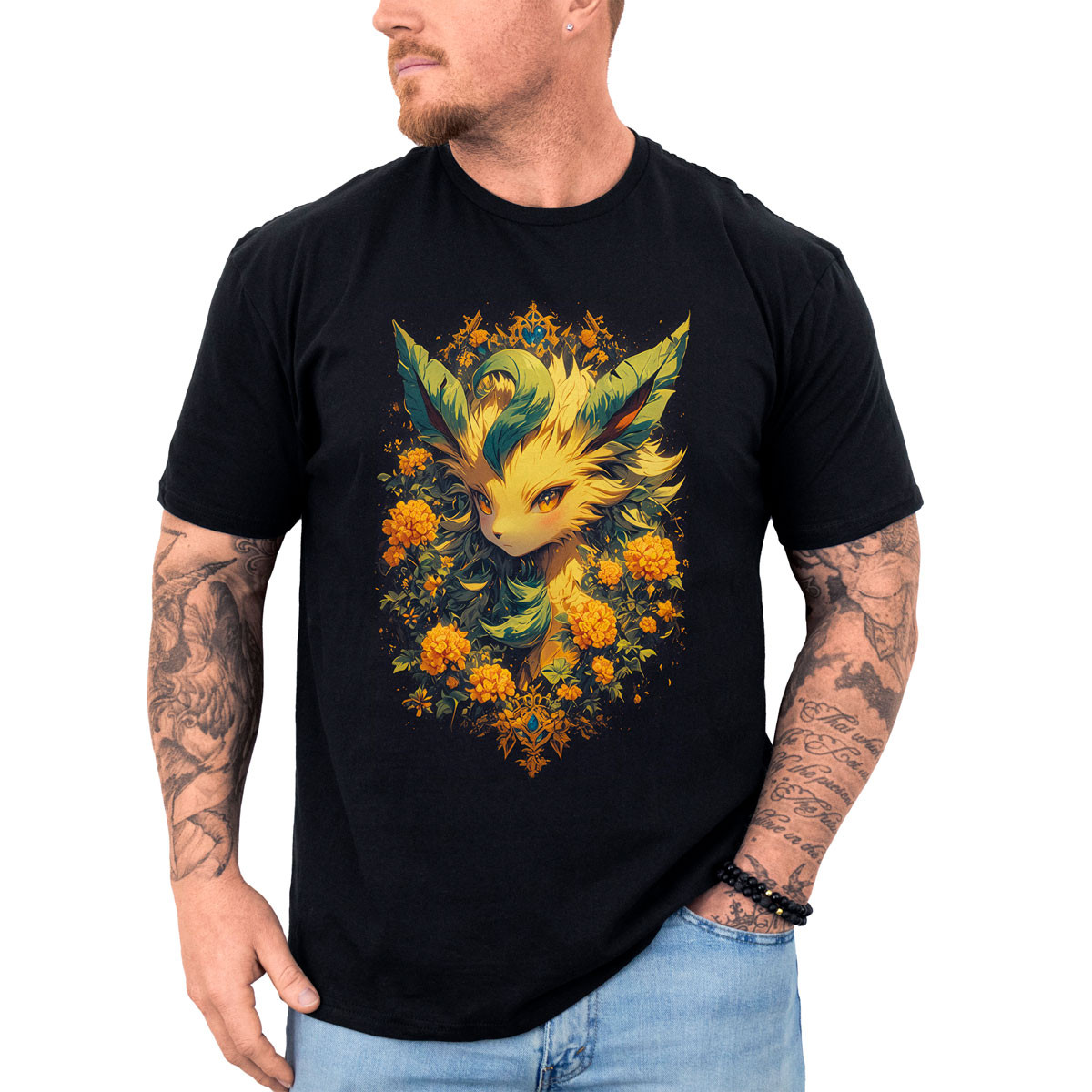 polera-hombre-anime-leafeon-verde-flores-pokemon
