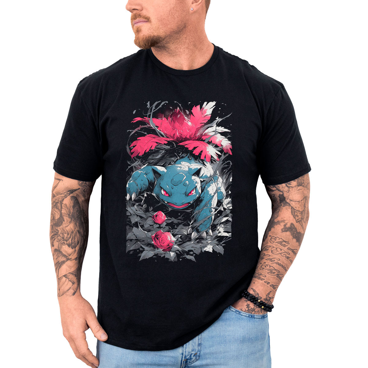 polera-hombre-anime-venusaur-petal-dance-design