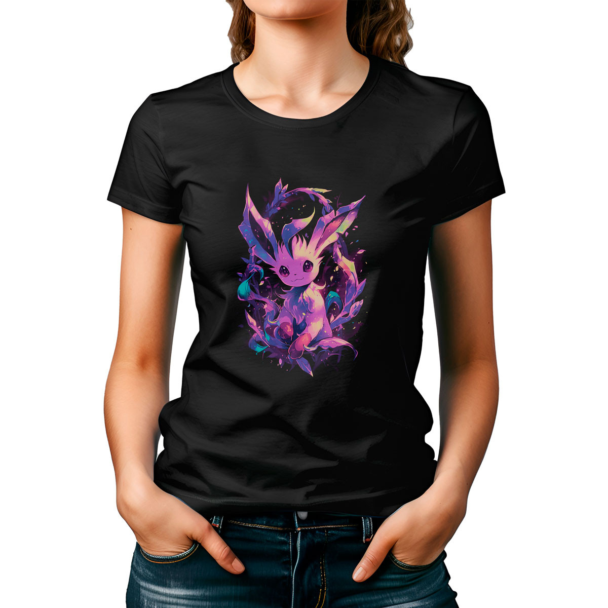 polera-mujer-design-leafeon-pokemon-negro-brillante