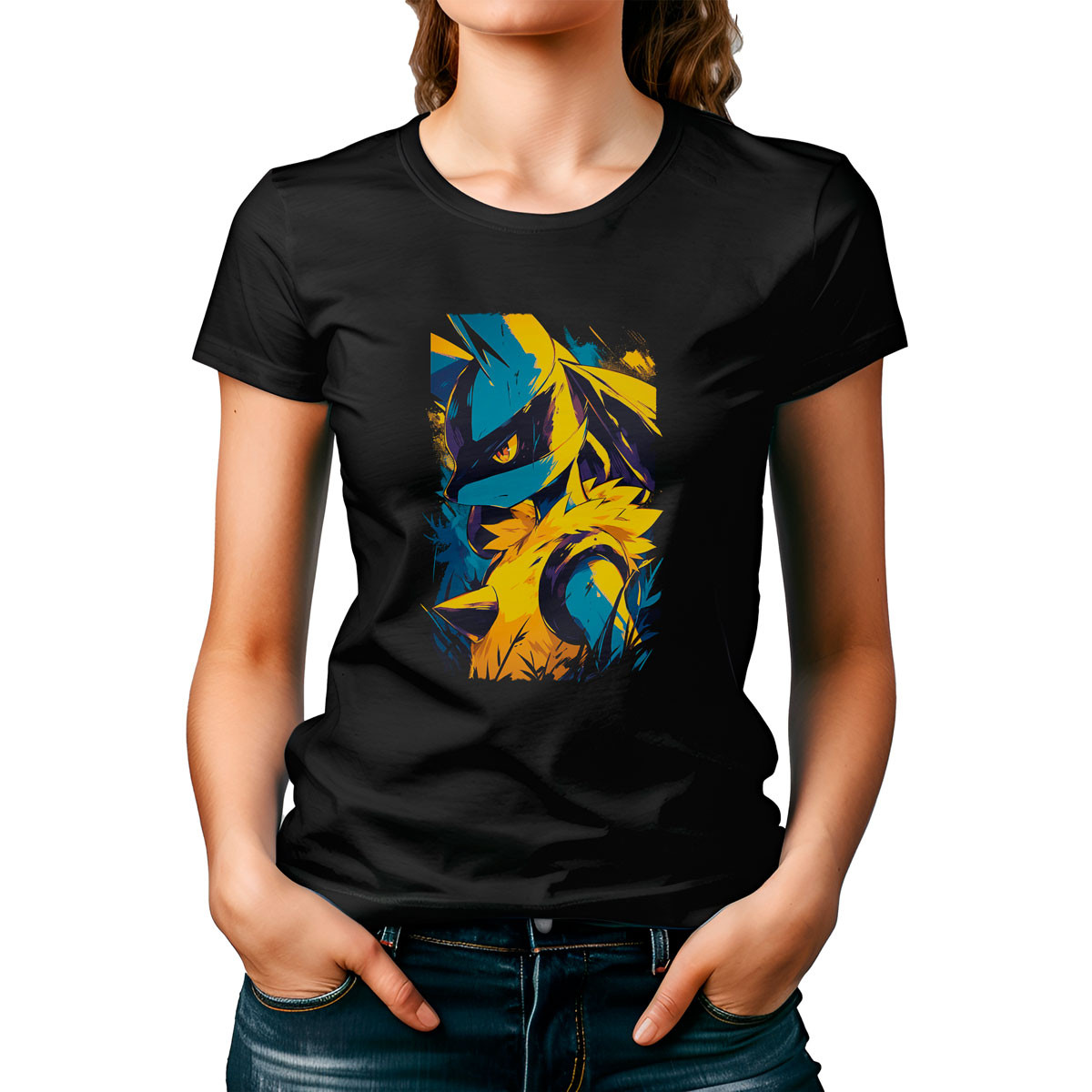 polera-mujer-elegante-dibujo-contorno-lucario-pok-mon