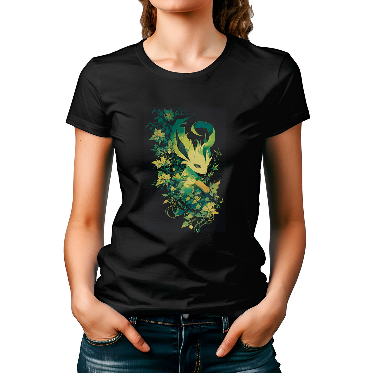 polera-mujer-estampada-frontal-shiny-leafeon-green-flowers-pokemon