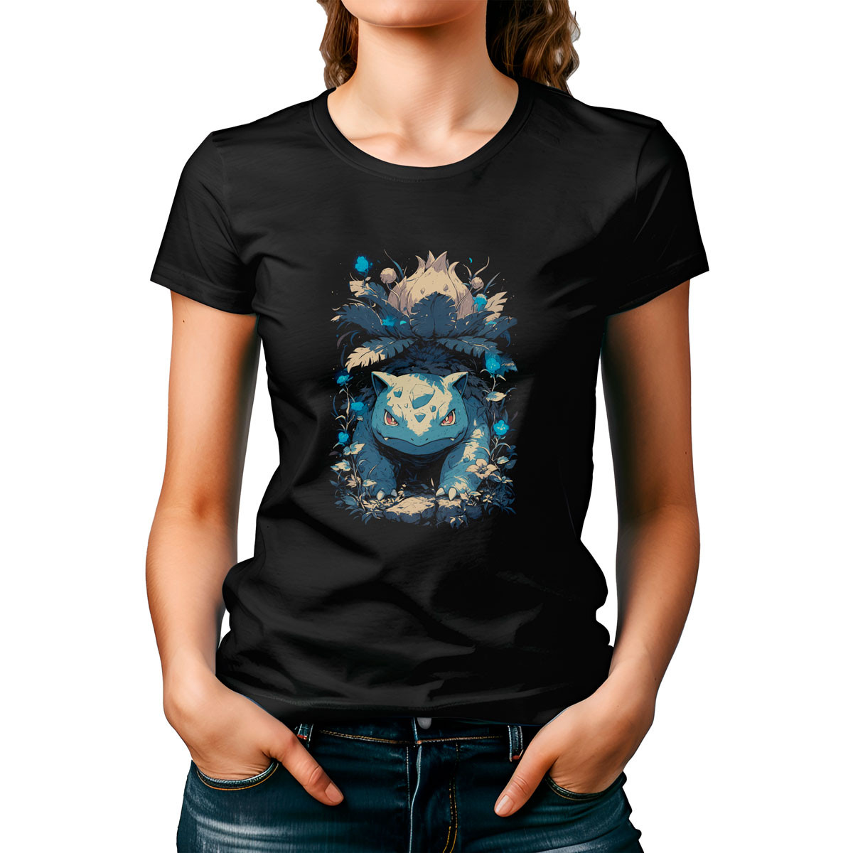 polera-mujer-estampado-venusaur-pokemon-anime-fondo-negro