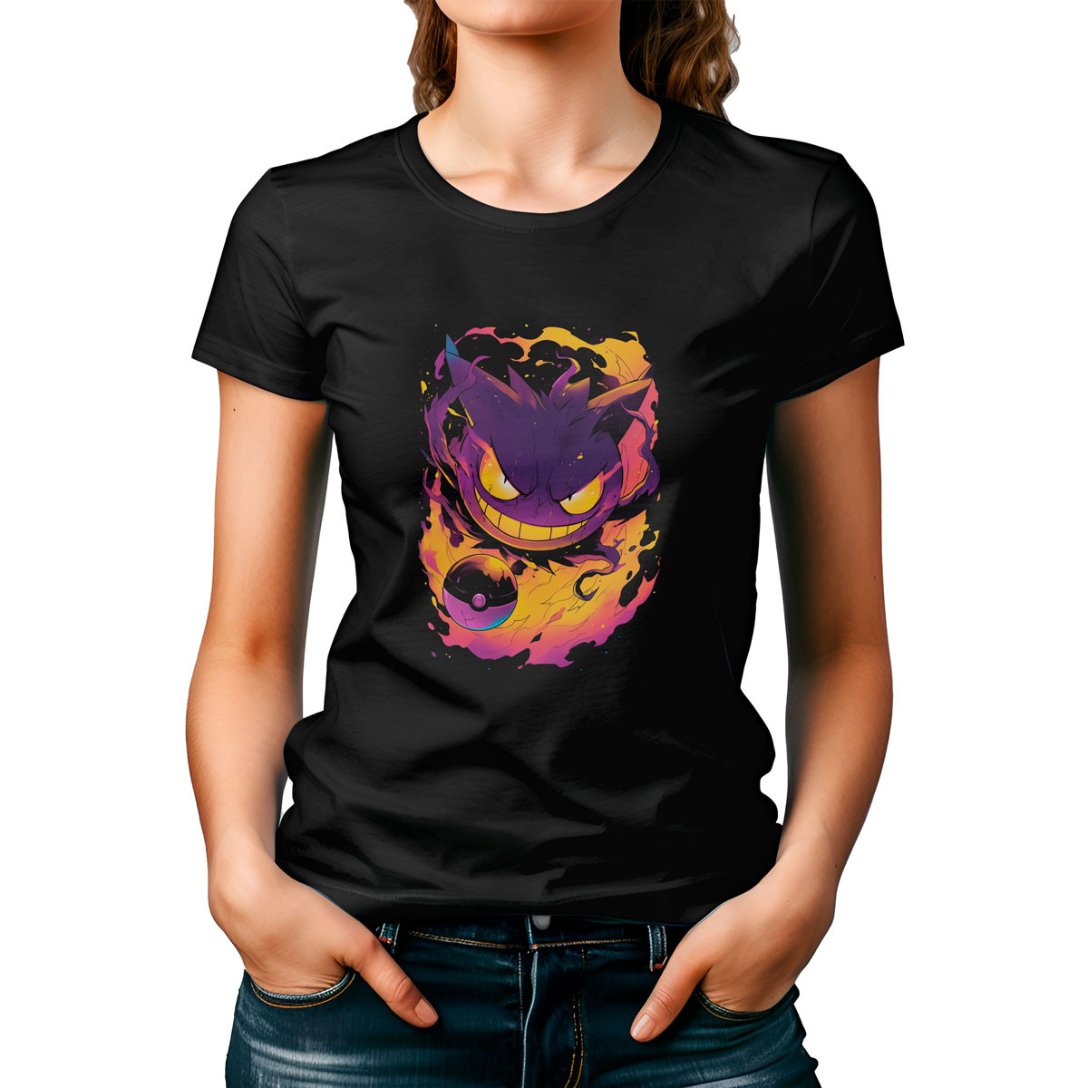 polera-mujer-negro-gym-dise-o-gastly-shiny-anime