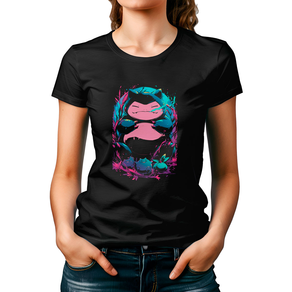 polera-mujer-snorlax-brillante-anime-negro