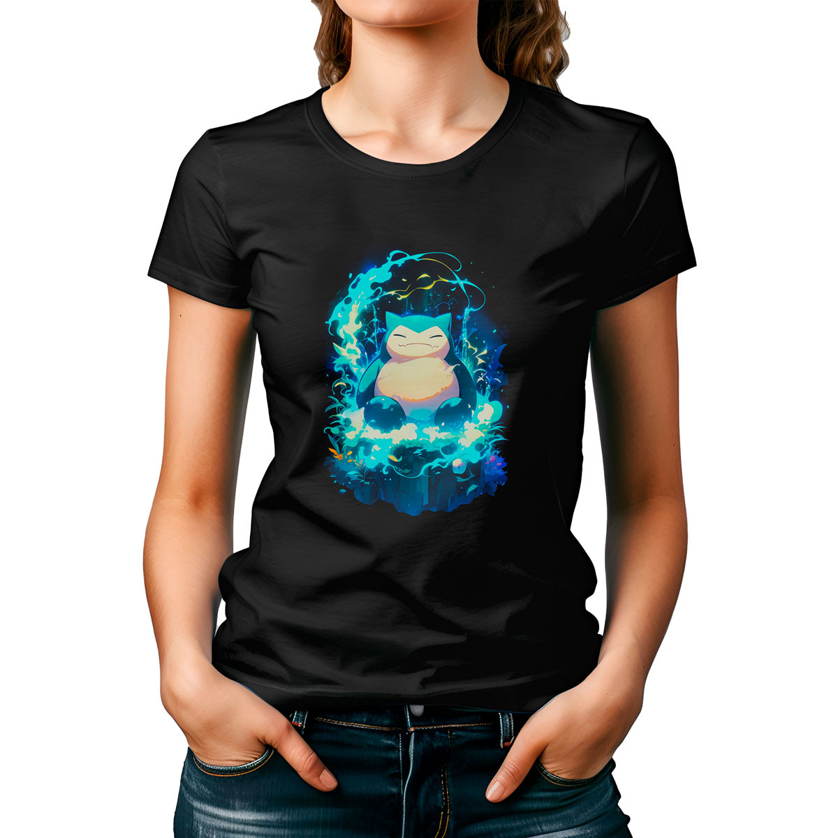 polera-mujer-suave-batalla-snorlax-glowing-anime-black