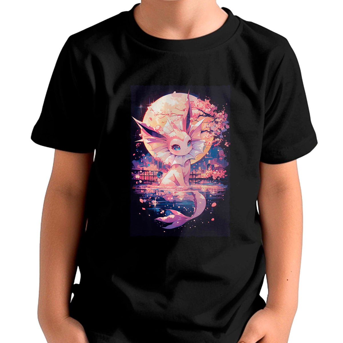 polera-ni-a-negra-shiny-con-dise-o-de-vaporeon-y-flores-de-cerezo-pok-mon