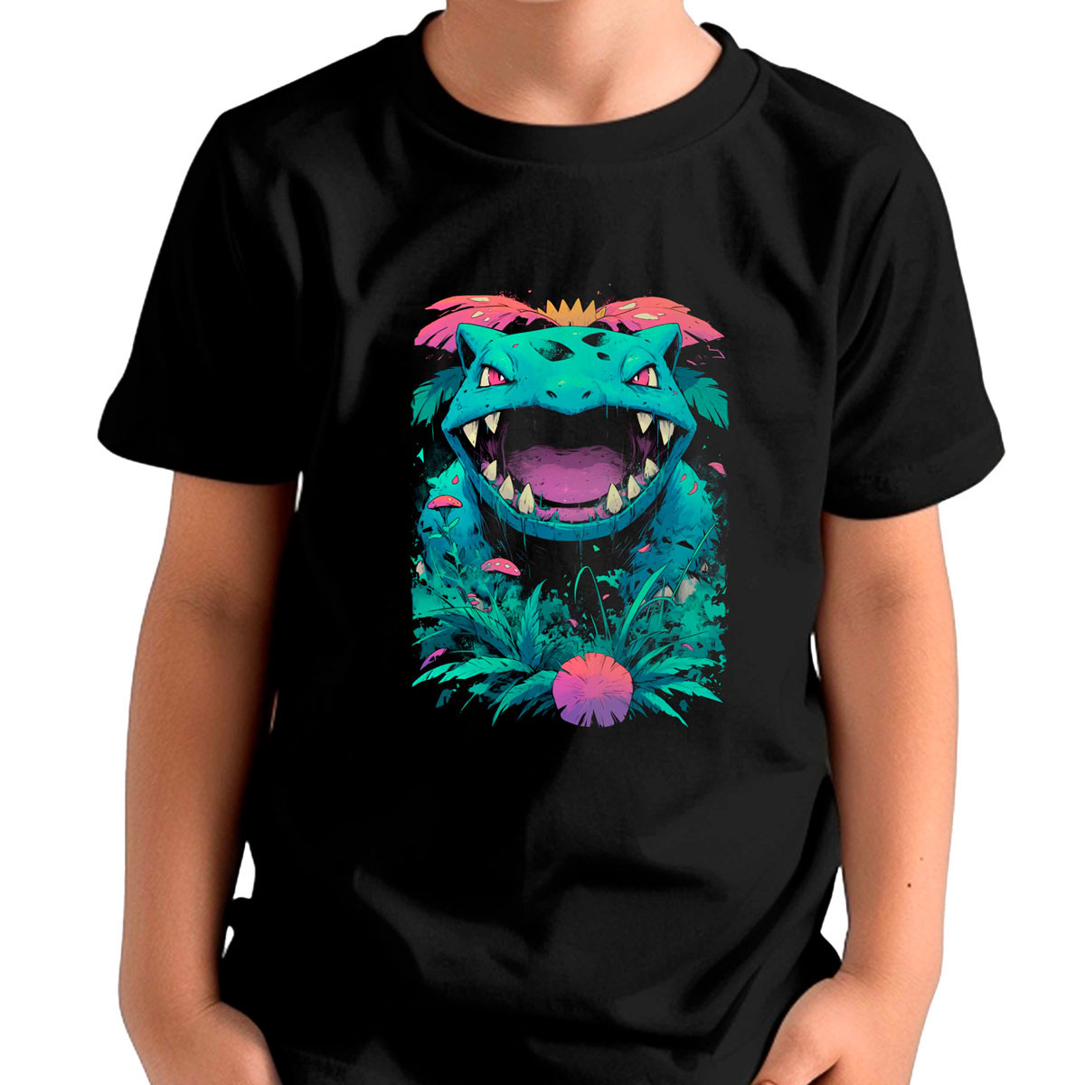 polera-ni-os-estampada-frontal-gym-pokemon-venusaur-face-closeup