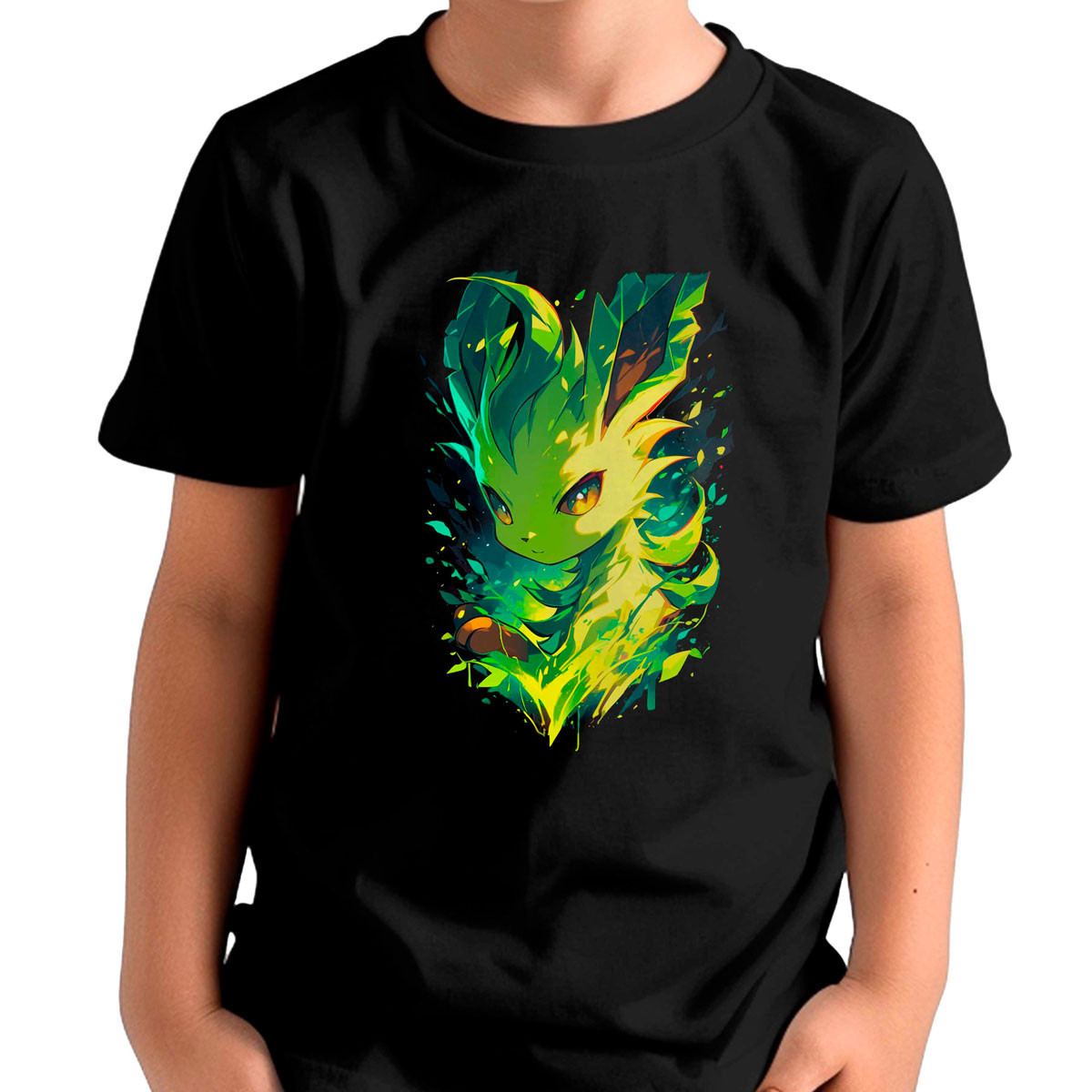 polera-ni-os-leafeon-pokemon-negro
