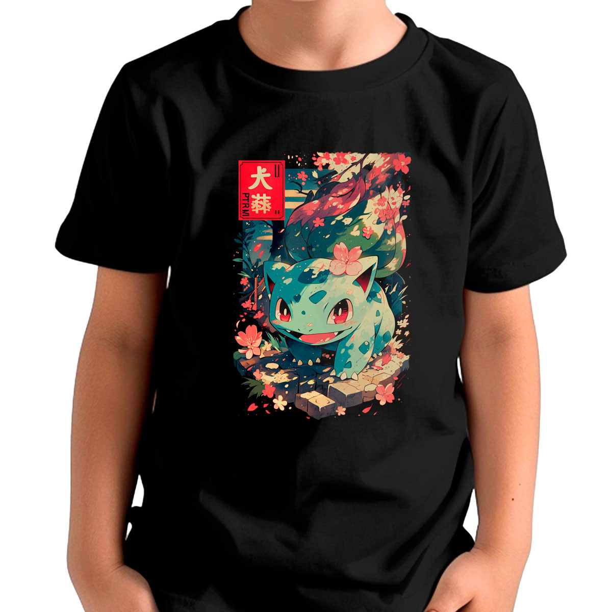 polera-unisex-bulbasaur-en-flores-cerezo