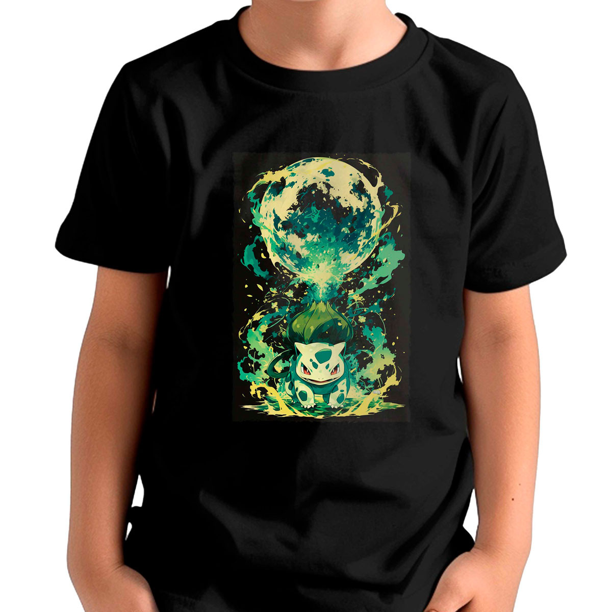 polera-unisex-estampa-bulbasaur-battle-pokemon-anime-black