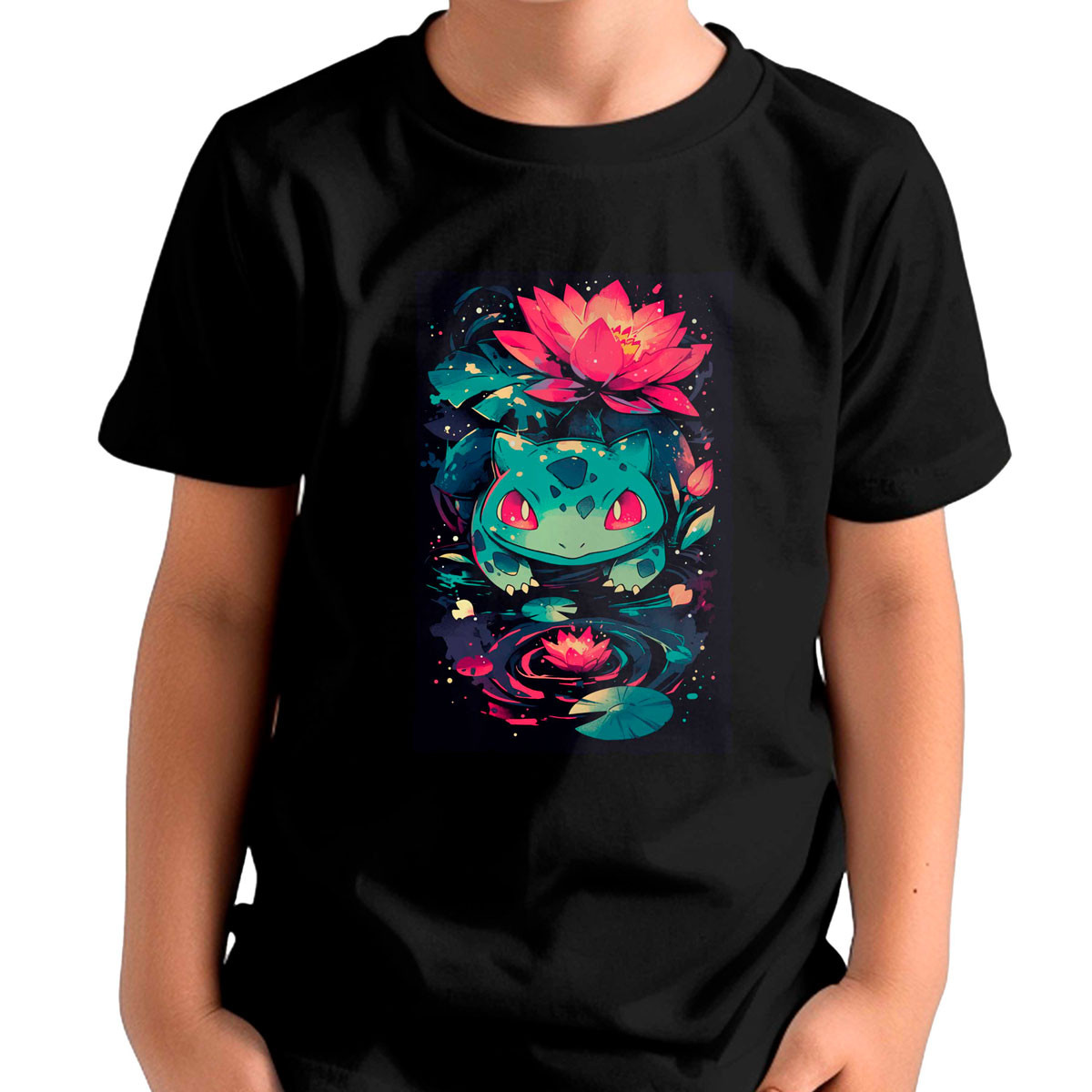 polera-unisex-estampada-bulbasaur-lotus-anime-black